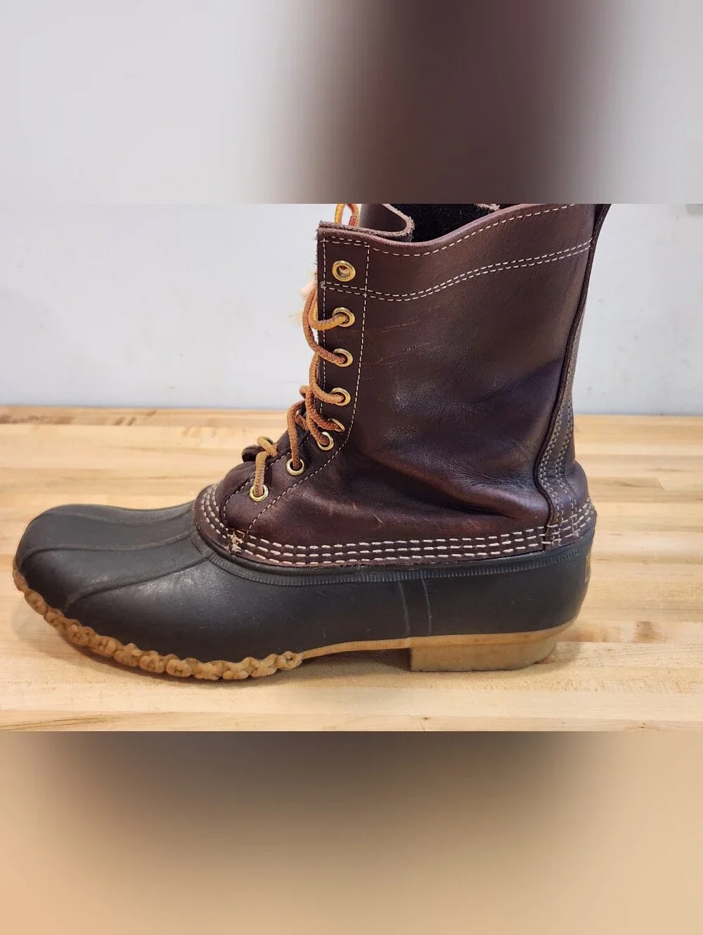 Vintage L.L. Bean Brown Leather and Rubber Duck Boots Unlined  Mens 11 N